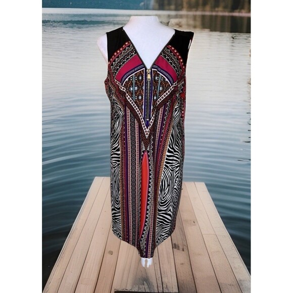 MSK Multi Patterned Colorful Zipper Neck Sleeveless Knee Length Dress Size M - Picture 1 of 9